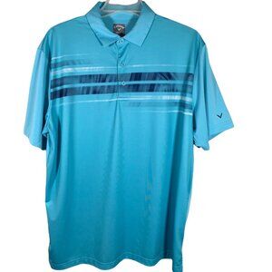Callaway Polo Shirt Mens Large Opti Dry Blue White Stripes Golf Short Sleeve